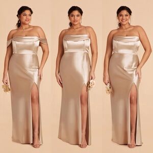 NWT Birdy Grey Mia Shiny Satin Convertible Dress in Neutral Champagne XL